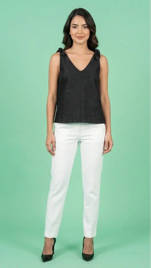 Camisilla con Nudos en Índigo Mate Negro – Top Sin Mangas para Mujer