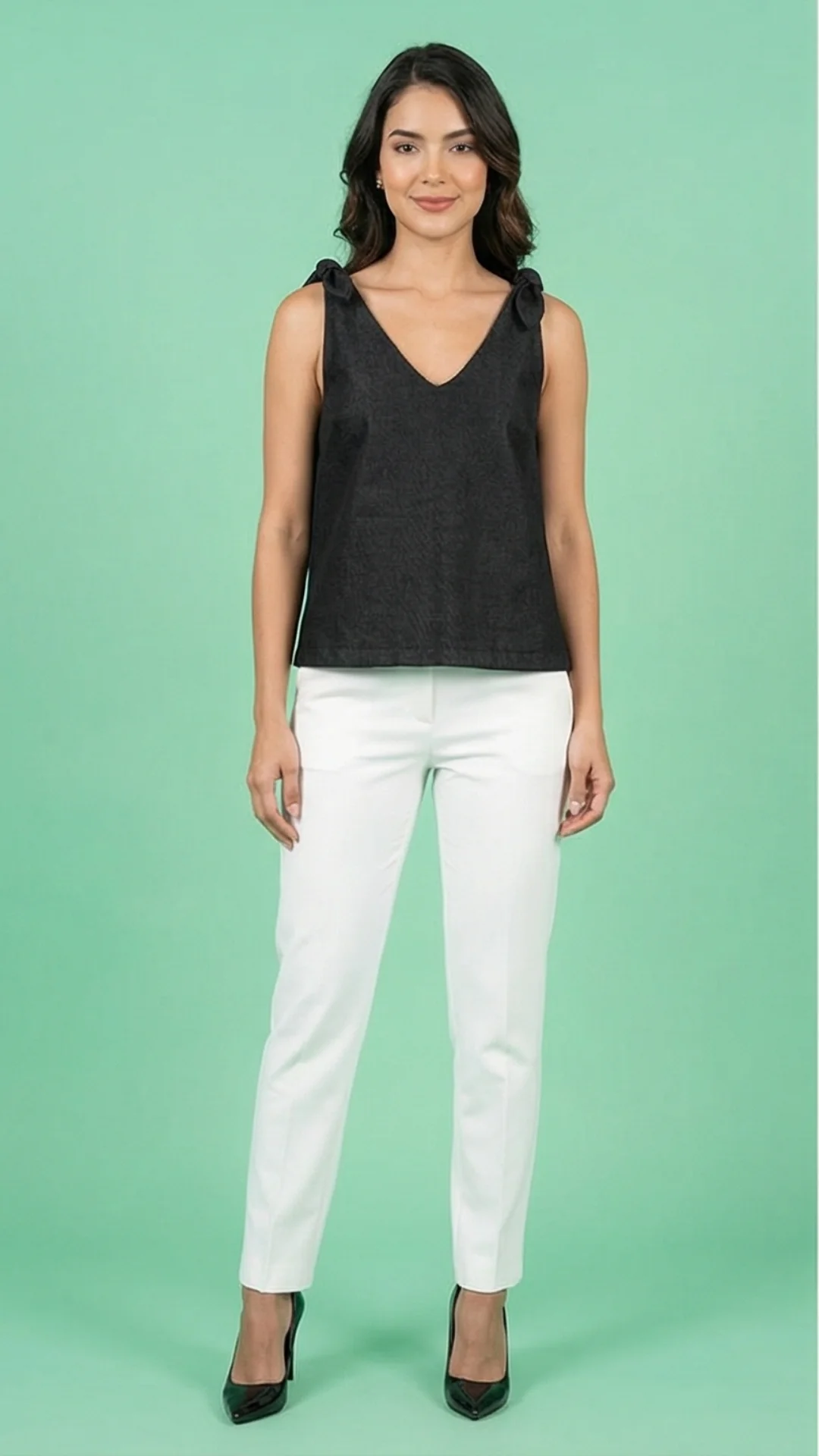 Camisilla con Nudos en Índigo Mate Negro – Top Sin Mangas para Mujer