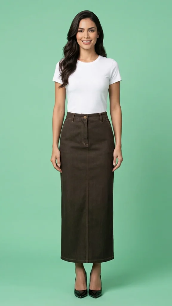 Falda Larga Negra en Denim para Mujer – Falda Elegante Índigo Mate | María de Cala