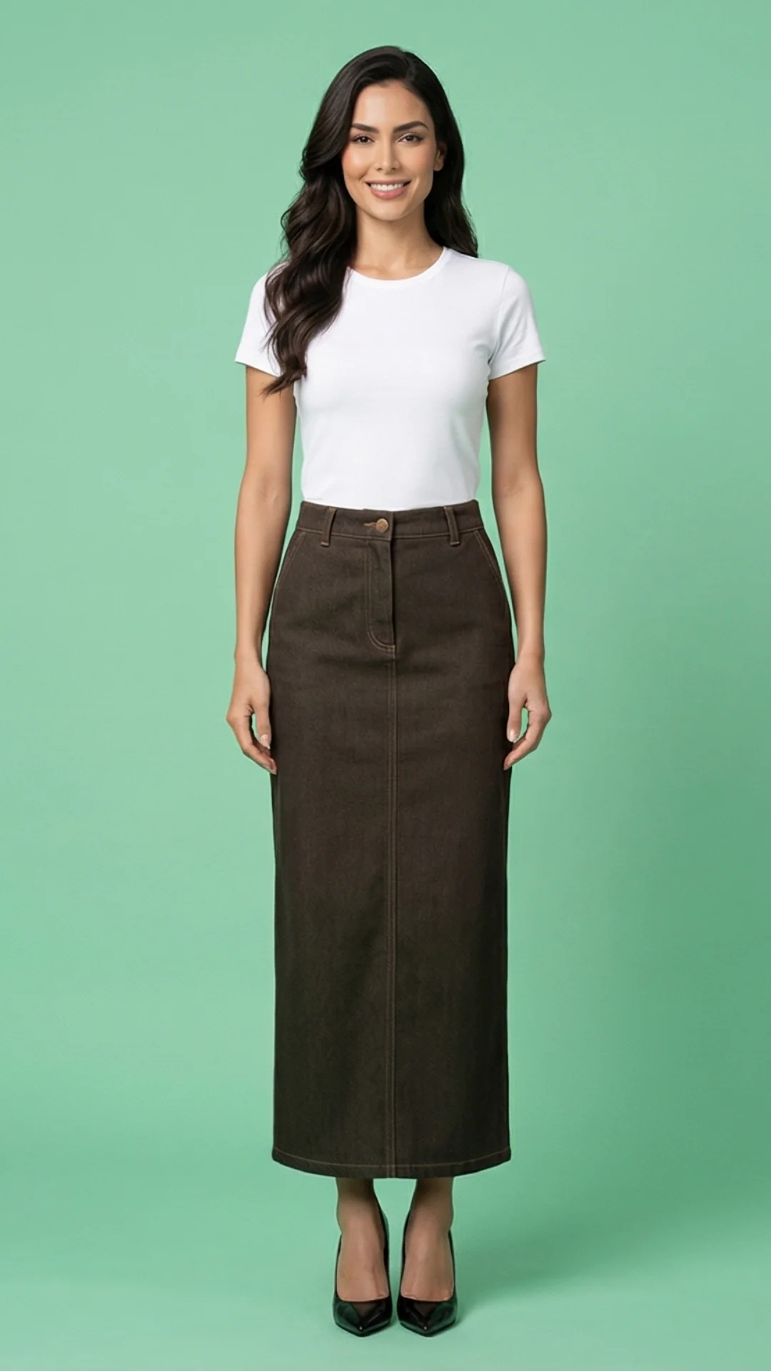 Falda Larga Negra en Denim para Mujer – Falda Elegante Índigo Mate | María de Cala