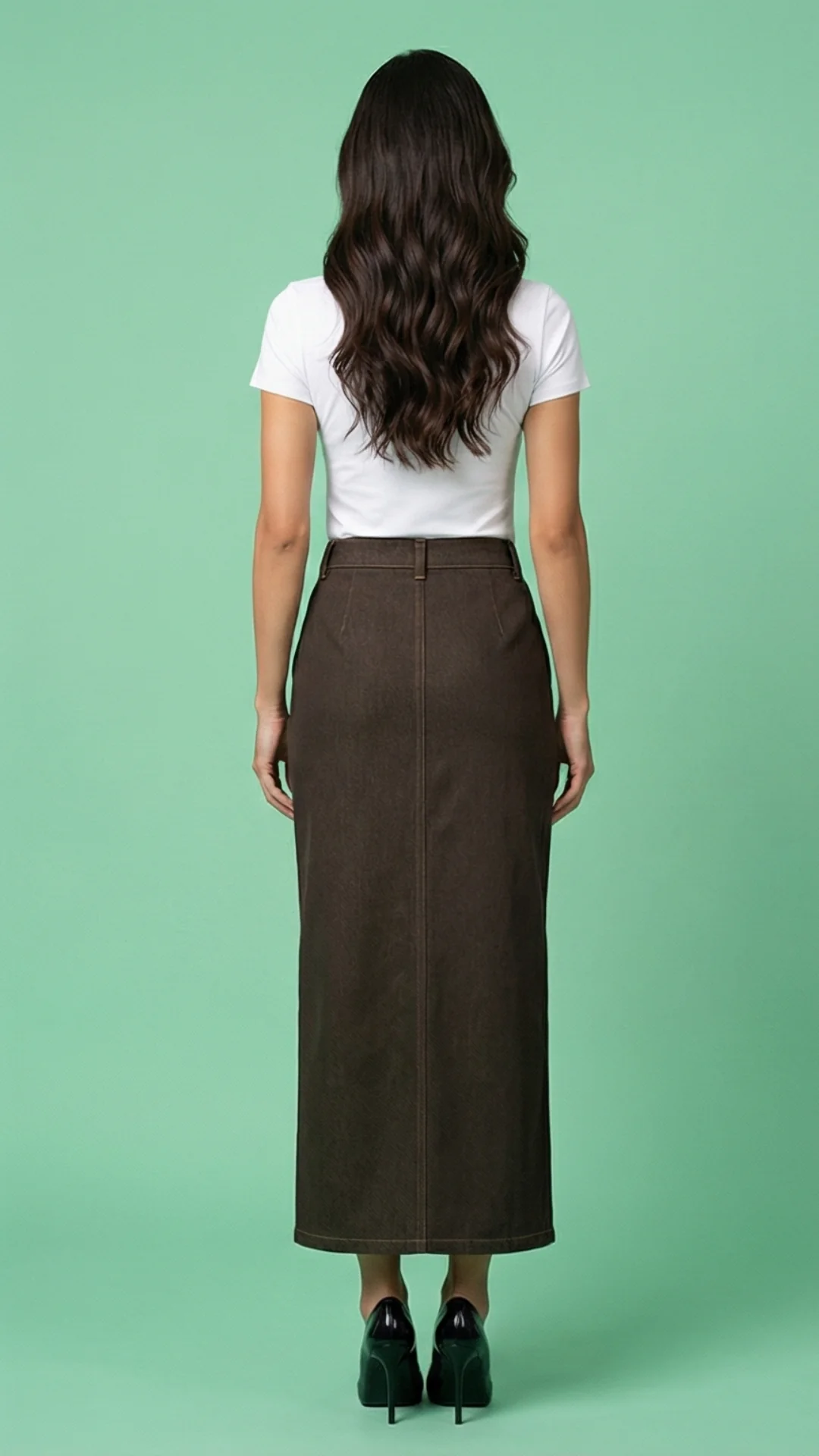 Falda Larga Negra en Denim para Mujer – Falda Elegante Índigo Mate | María de Cala - imagen 3