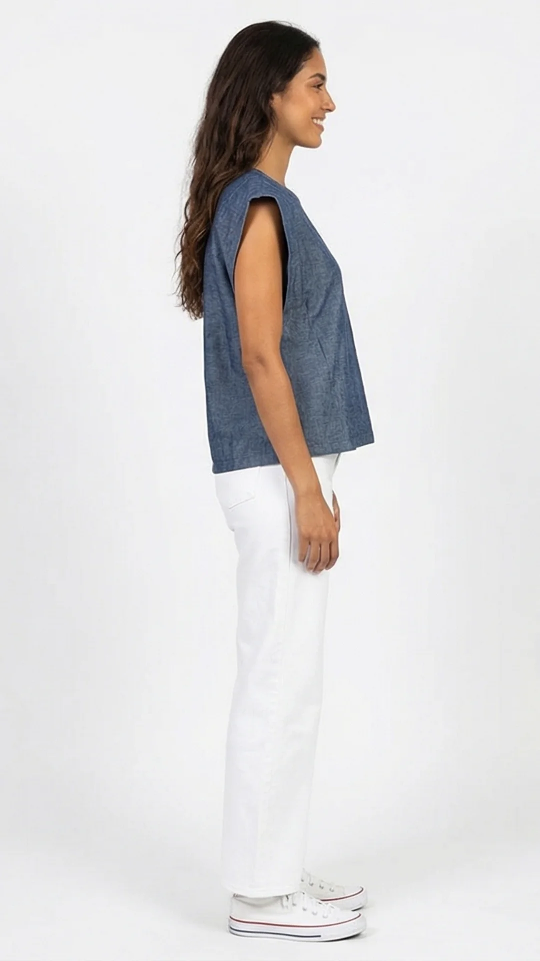 Blusa Hombreras en Denim Índigo – Top Casual Elegante para Mujer - imagen 2
