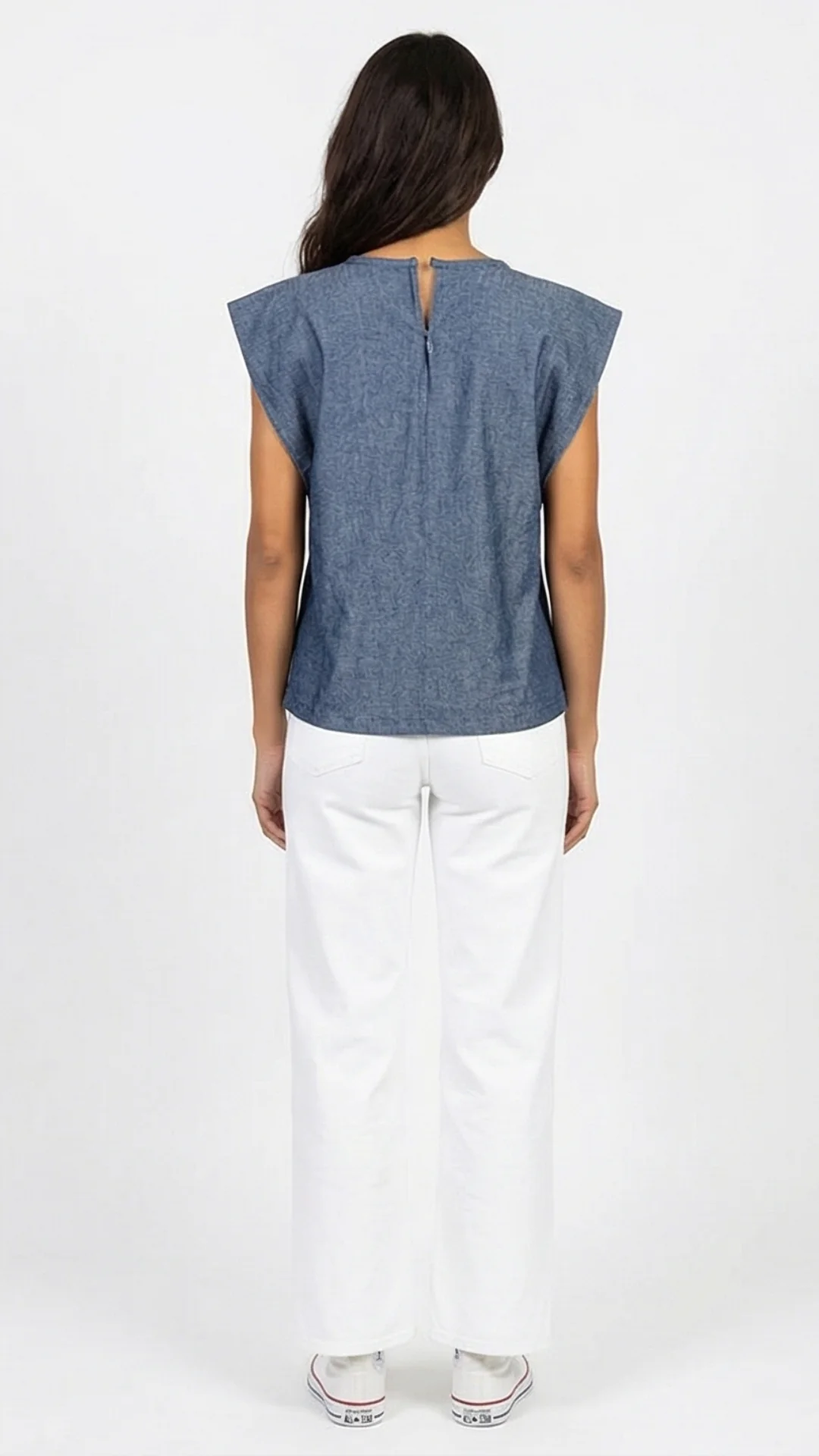 Blusa Hombreras en Denim Índigo – Top Casual Elegante para Mujer - imagen 3
