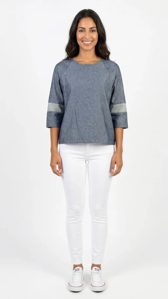 Suéter Manga Ranglan Bicolor en Denim – Manga Larga para Mujer