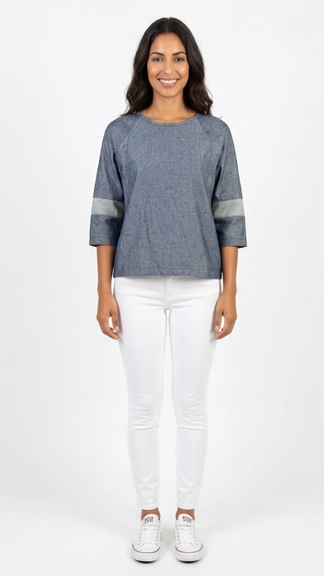 Suéter Manga Ranglan Bicolor en Denim – Manga Larga para Mujer