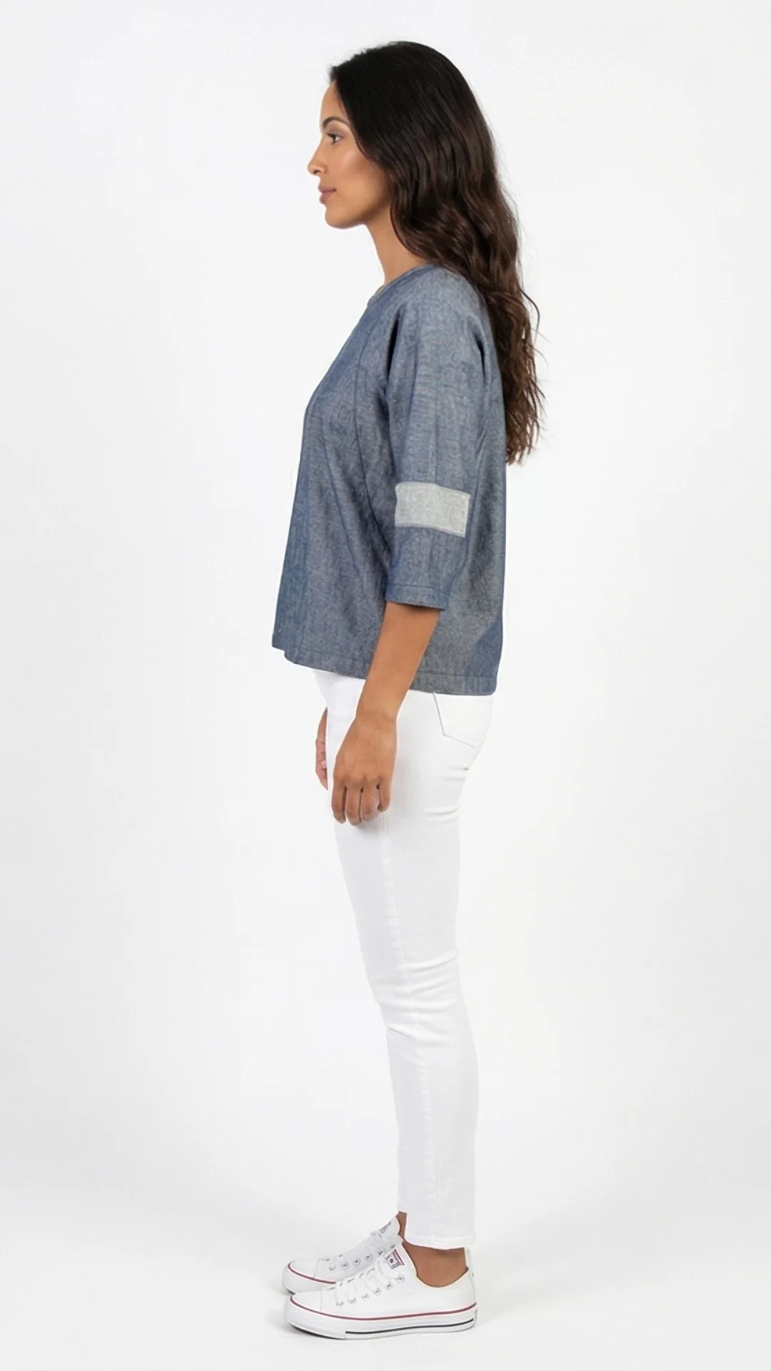 Suéter Manga Ranglan Bicolor en Denim – Manga Larga para Mujer - imagen 2