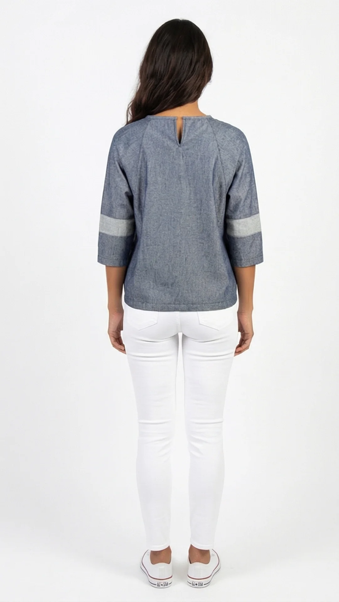 Suéter Manga Ranglan Bicolor en Denim – Manga Larga para Mujer - imagen 3