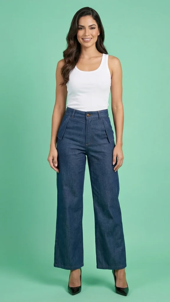 Pantalón con Bolsillos Triangulares en Chambray – Pantalón Femenino Delicado
