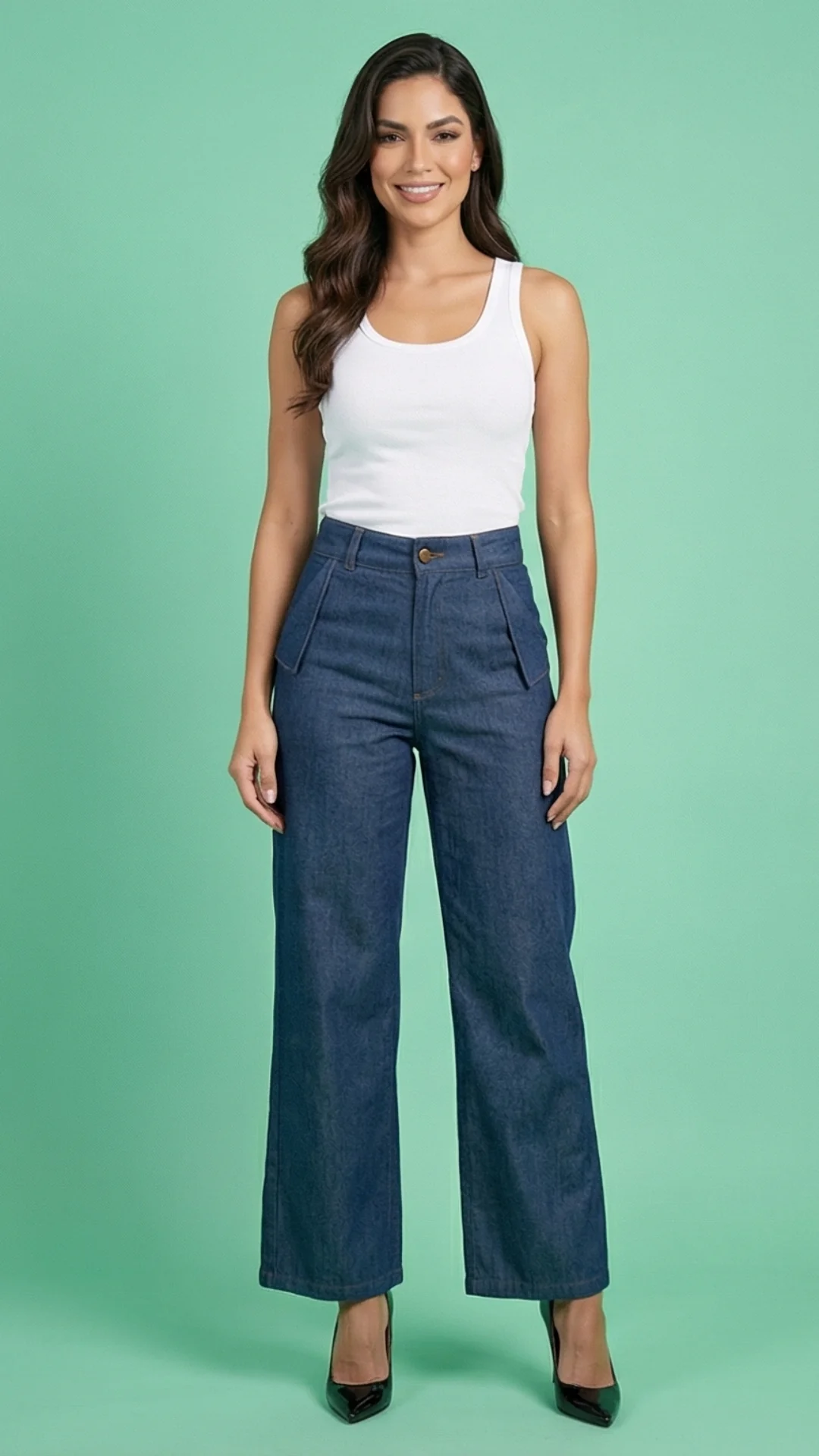 Pantalón con Bolsillos Triangulares en Chambray – Pantalón Femenino Delicado