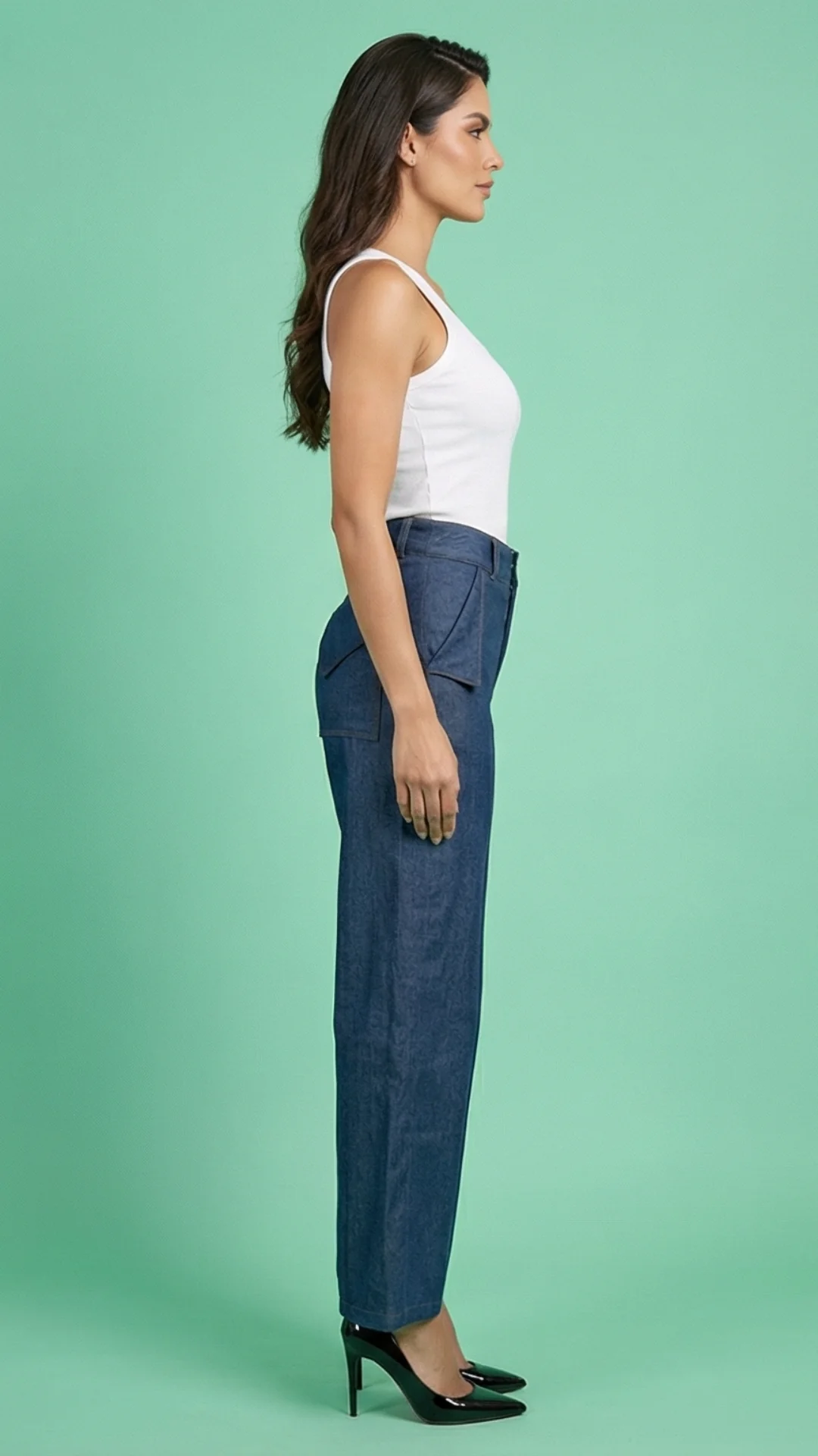 Pantalón con Bolsillos Triangulares en Chambray – Pantalón Femenino Delicado - imagen 2