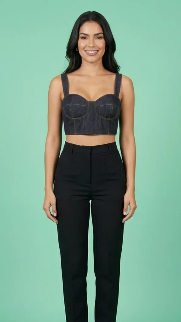 Top Corset en Denim Negro – Crop Top Estructurado para Mujer