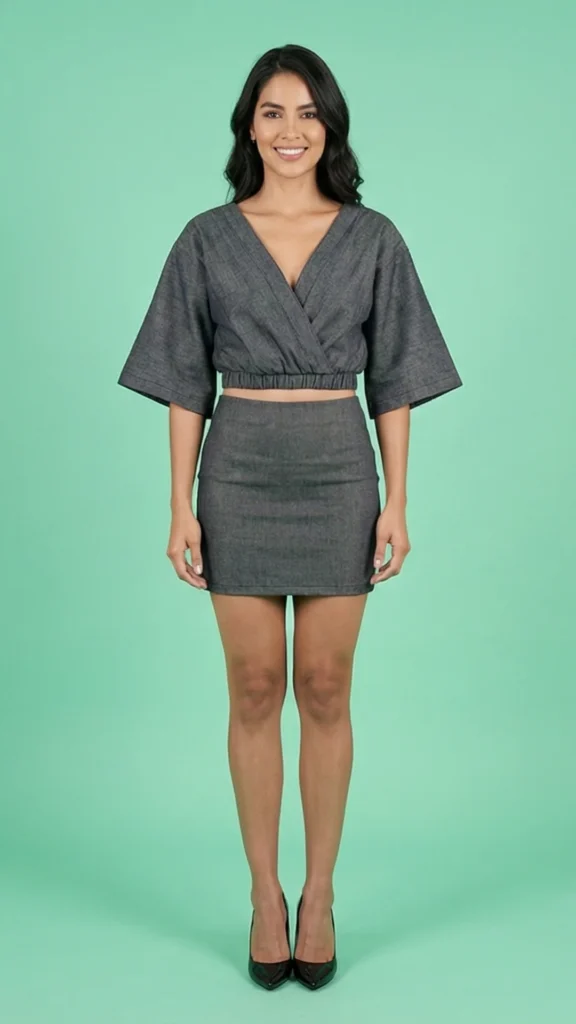 Top Juvenil con Escote Profundo en Denim Gris – Top Elegante Michigan