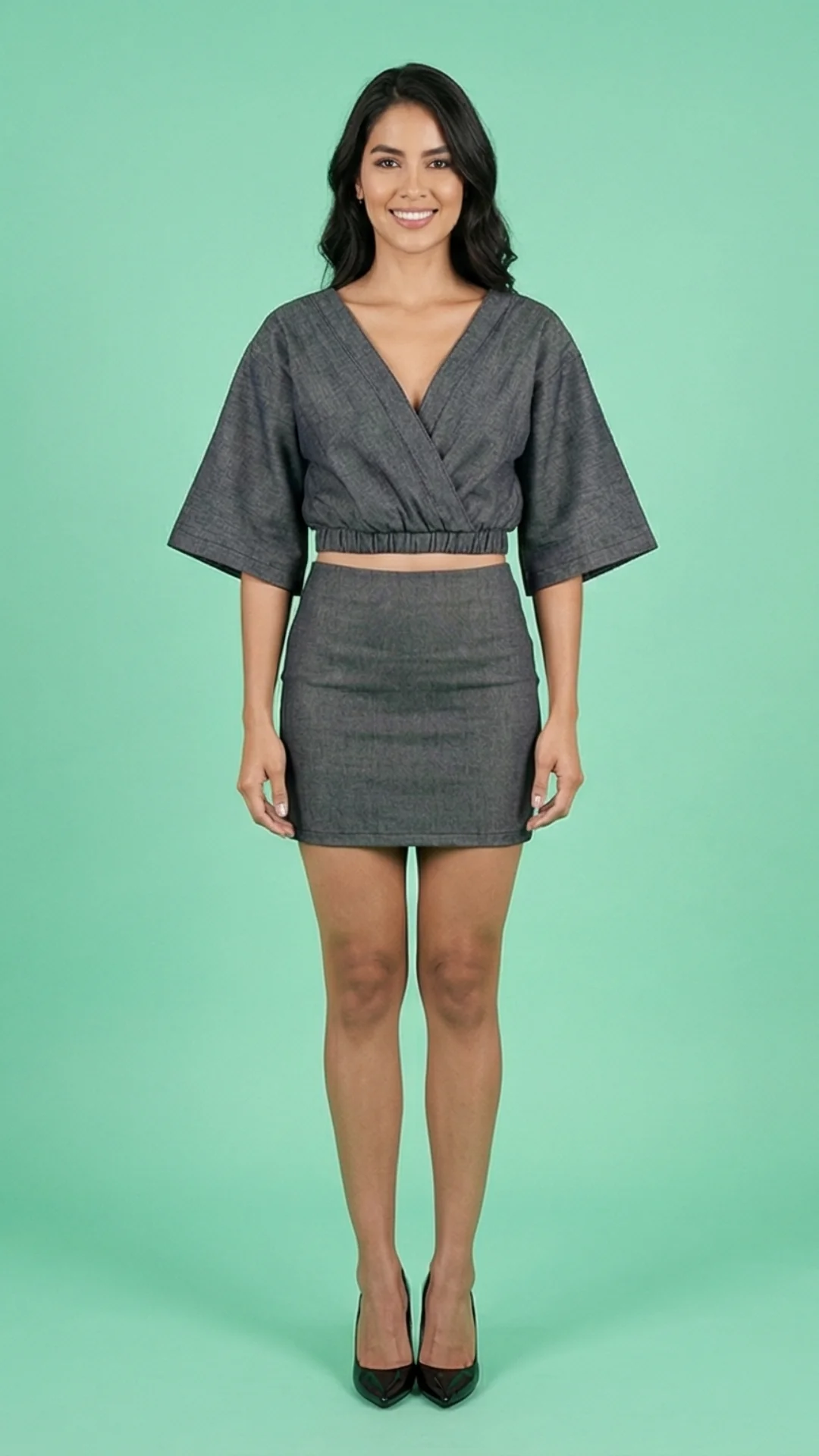 Top Juvenil con Escote Profundo en Denim Gris – Top Elegante Michigan