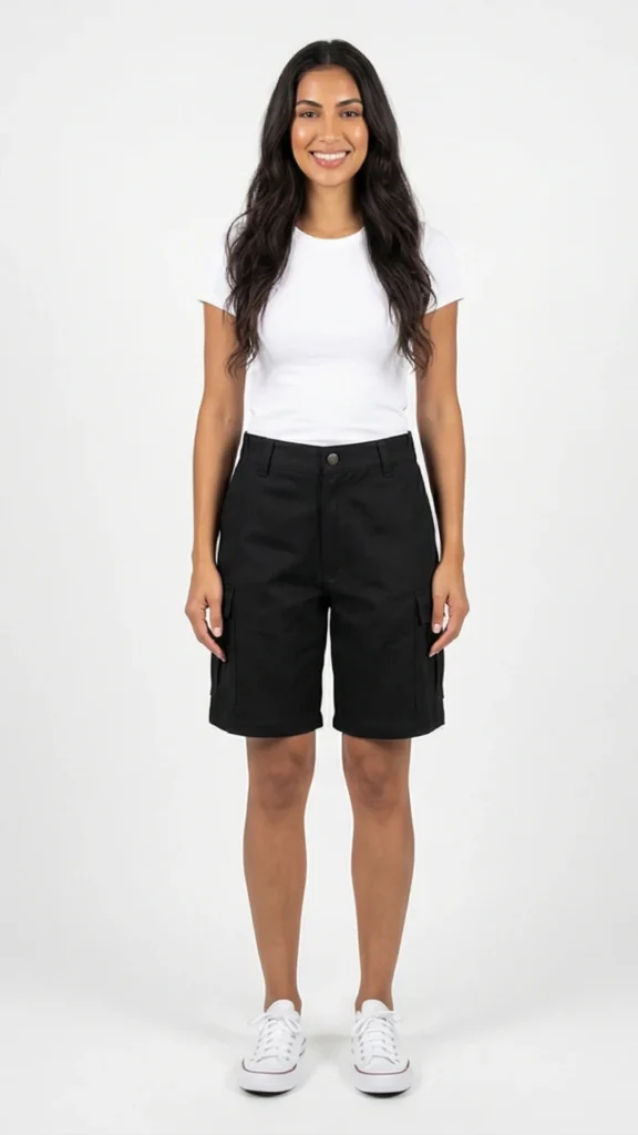 Bermuda Cargo con Bolsillos en Denim – Bermuda Femenina Sobre la Rodilla