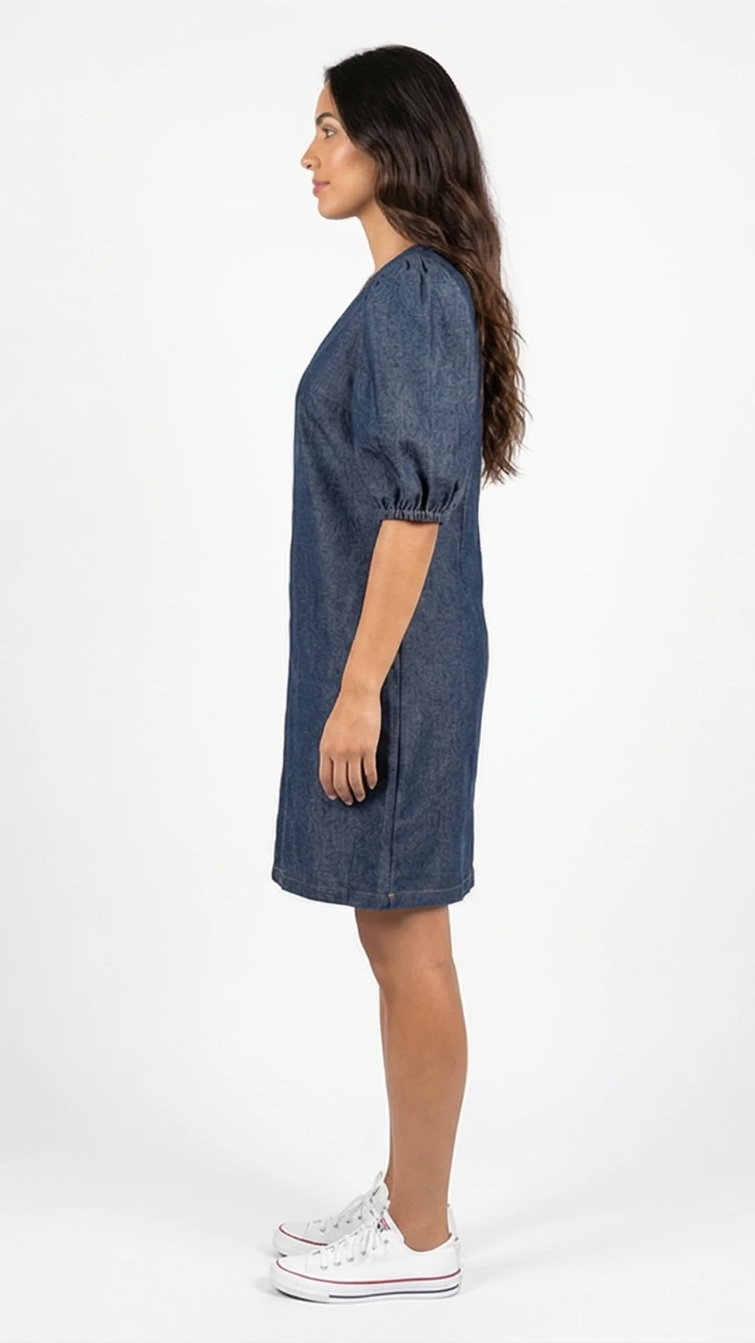 Vestido Manga Globo en Denim – Vestido Elegante Minimalista para Mujer - imagen 2