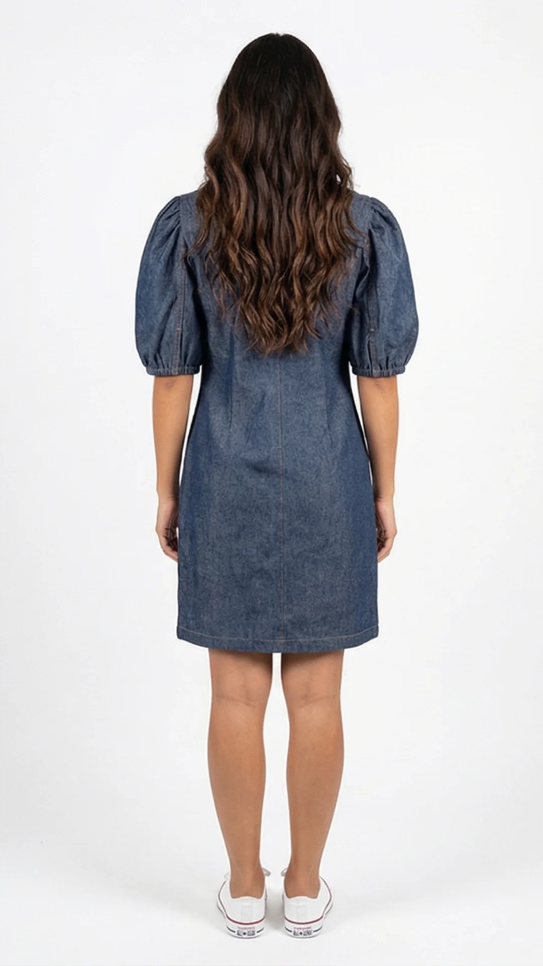 Vestido Manga Globo en Denim – Vestido Elegante Minimalista para Mujer - imagen 3