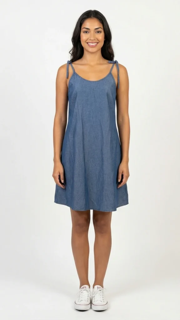 Vestido sin Boleros Corte Simétrico en Denim Chambray – Vestido Minimalista