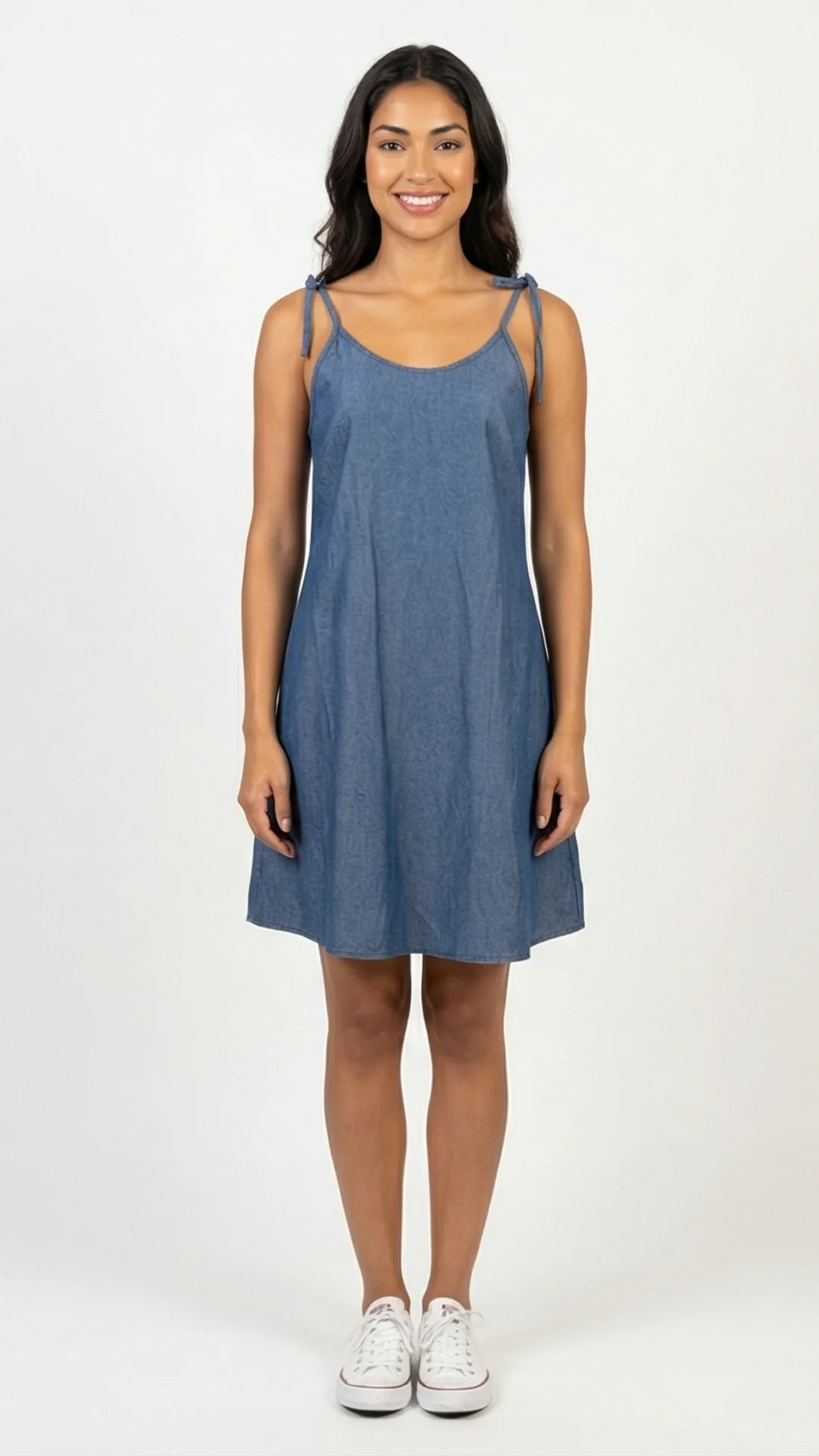 Vestido sin Boleros Corte Simétrico en Denim Chambray – Vestido Minimalista